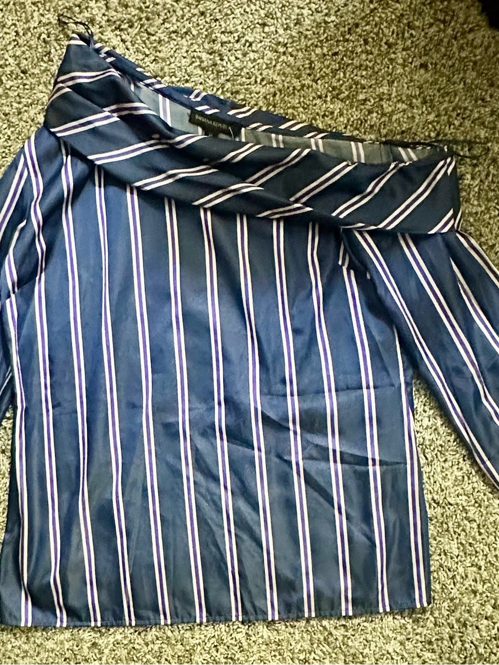 NWT- Banana Republic Navy Blue and lilac of the shoulder Striped Long-Sleeve
